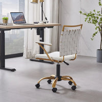 Chaise de bureau LUXMOD en cuir doré à dossier mi-hauteur, chaise pivotante d'ordinateur