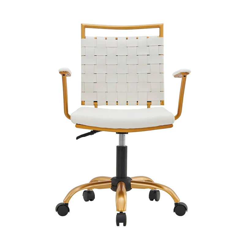Chaise de bureau LUXMOD en cuir doré à dossier mi-hauteur, chaise pivotante d'ordinateur