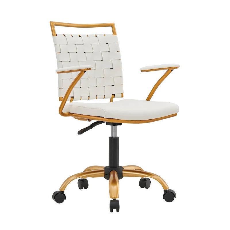 Chaise de bureau LUXMOD en cuir doré à dossier mi-hauteur, chaise pivotante d'ordinateur
