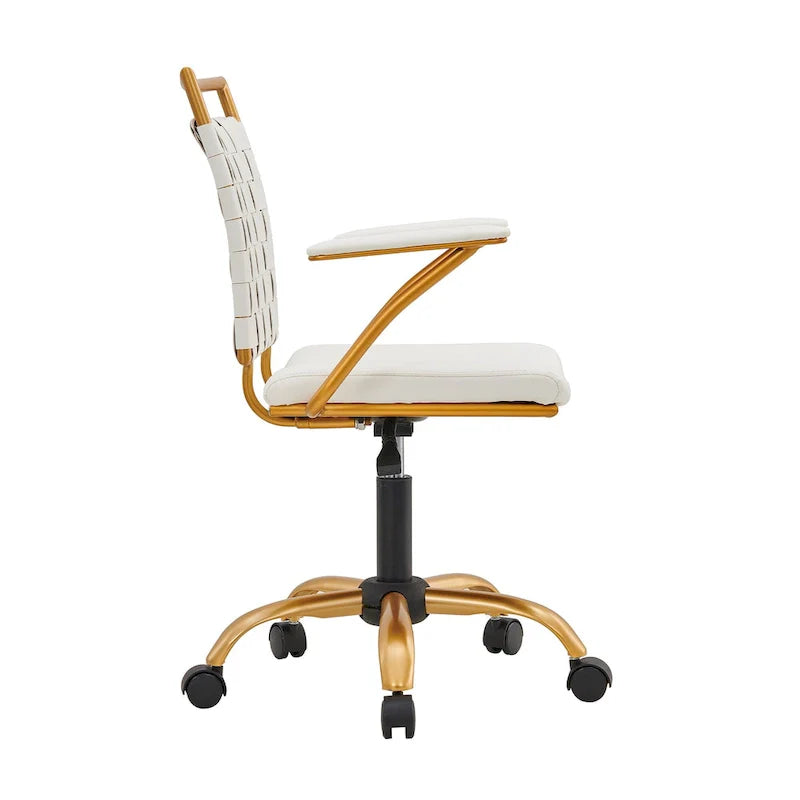 Chaise de bureau LUXMOD en cuir doré à dossier mi-hauteur, chaise pivotante d'ordinateur