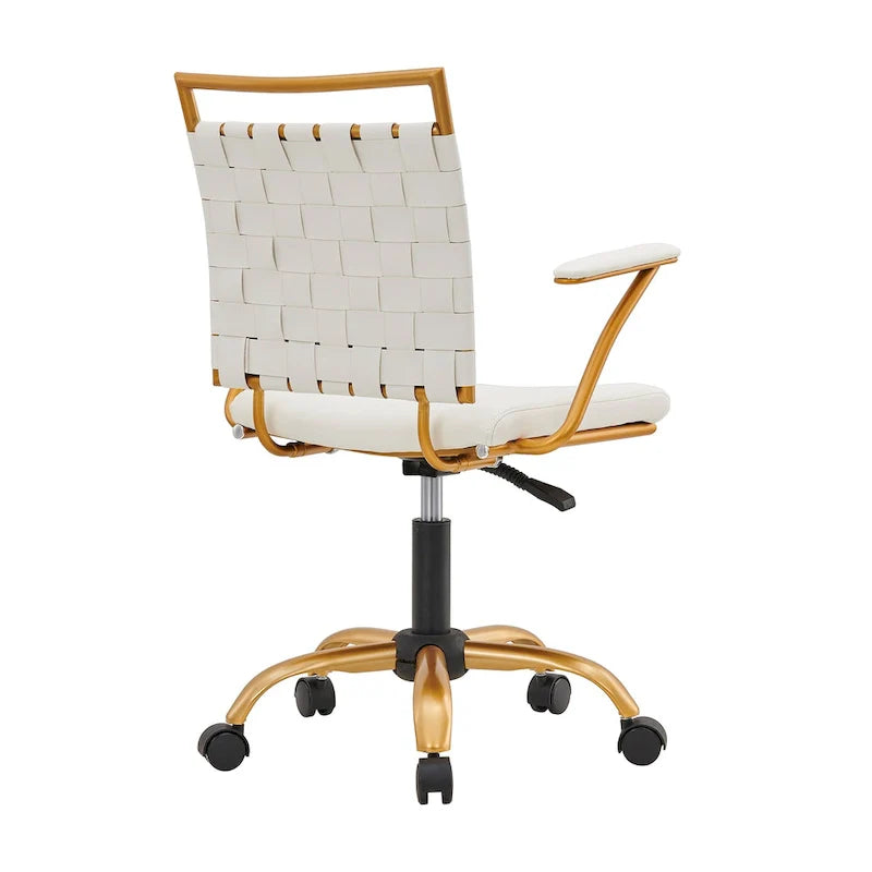 Chaise de bureau LUXMOD en cuir doré à dossier mi-hauteur, chaise pivotante d'ordinateur