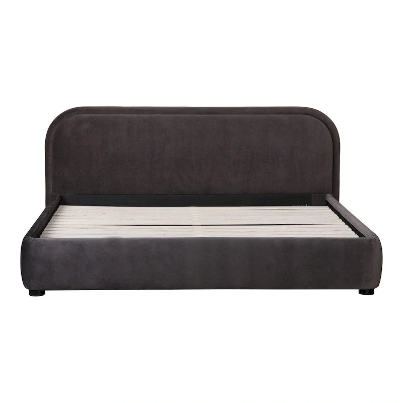 Lit plate-forme moderne incurvé Aurelle Home Collete en tissu couleur avoine