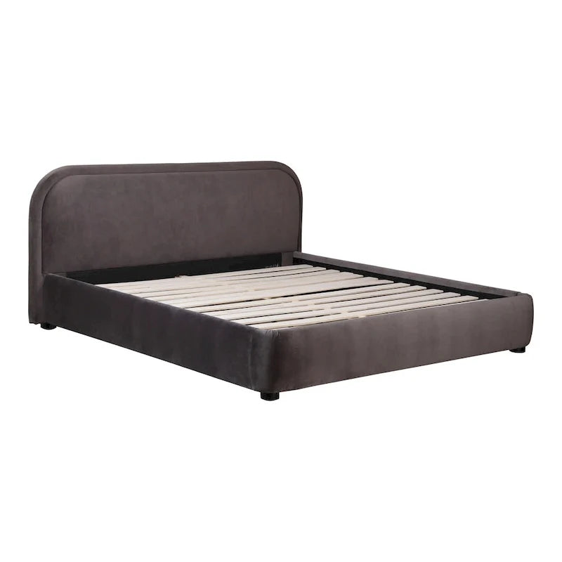 Lit plate-forme moderne incurvé Aurelle Home Collete en tissu couleur avoine
