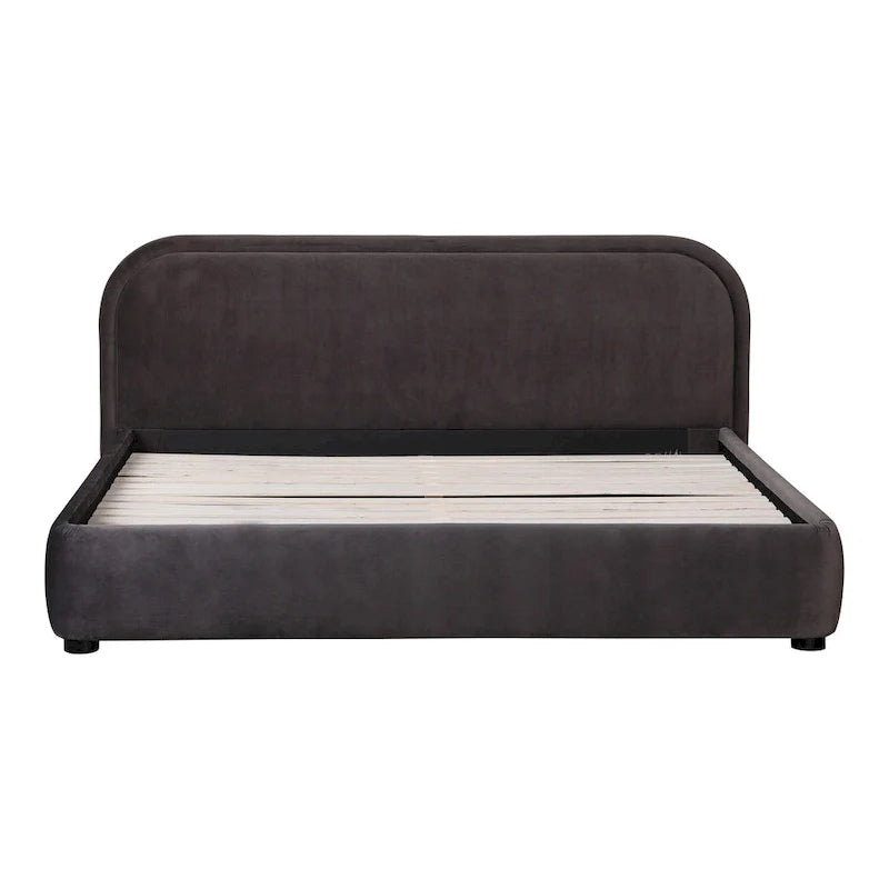 Lit plate-forme moderne incurvé Aurelle Home Collete en tissu couleur avoine