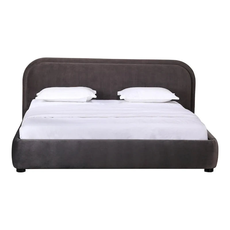 Lit plate-forme moderne incurvé Aurelle Home Collete en tissu couleur avoine