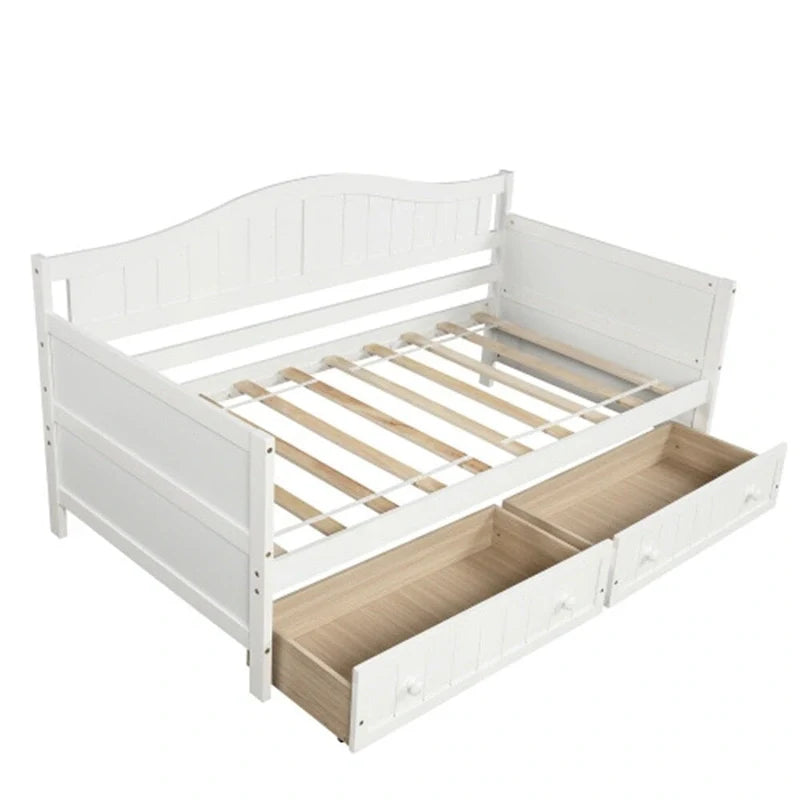 Lit de repos double en bois avec 2 tiroirs / lit gigogne, canapé-lit pour chambre à coucher salon, aucun sommier tapissier requis