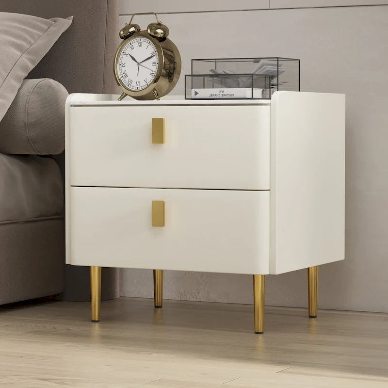 Table de chevet de chambre à coucher moderne de luxe en similicuir à 2 tiroirs