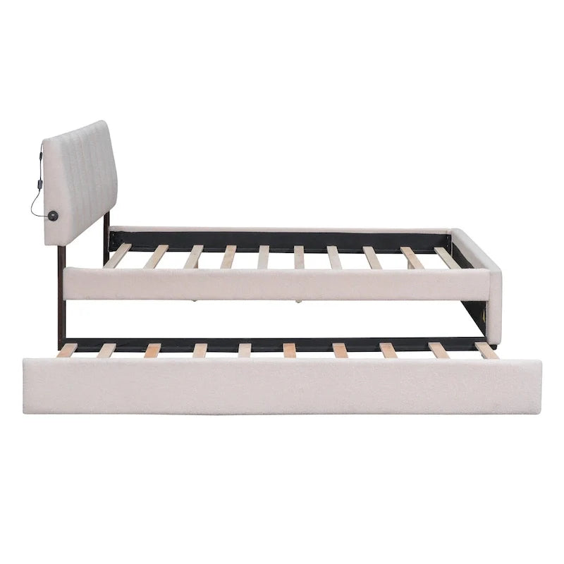 Lit plateforme rembourré avec lit gigogne