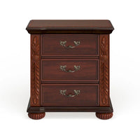 Table de chevet Ulis traditionnelle en bois massif de cerisier à 3 tiroirs par Furniture of America