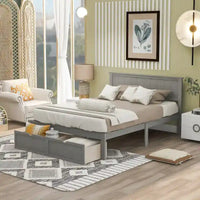 Lit plateforme double avec tiroirs