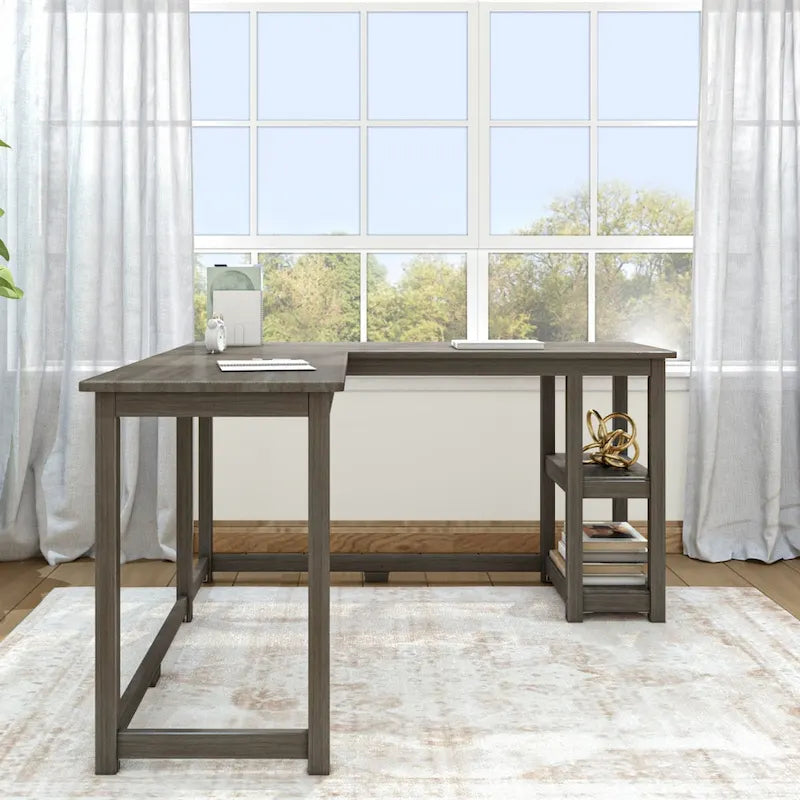 Bureau d'angle Plank and Beam avec étagères
