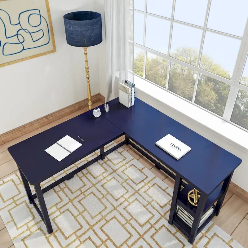 Bureau d'angle Plank and Beam avec étagères