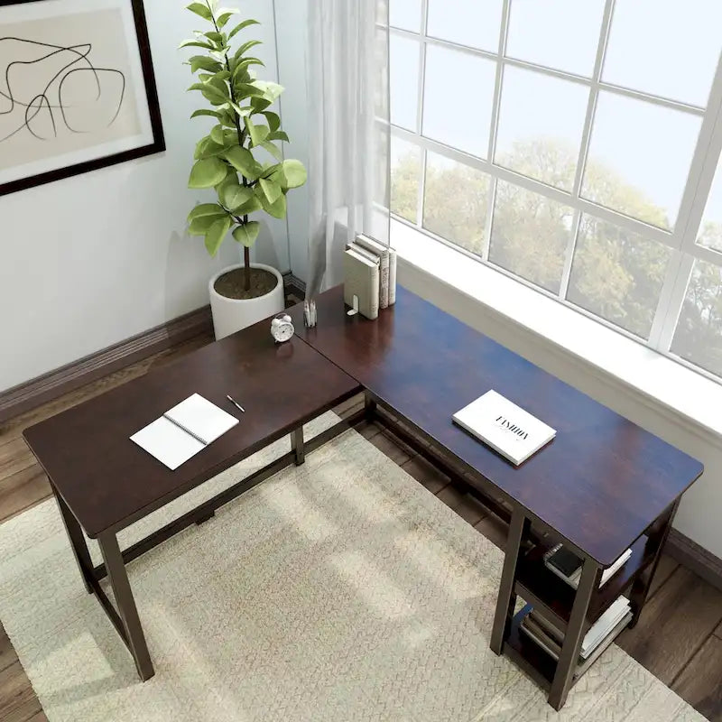 Bureau d'angle Plank and Beam avec étagères