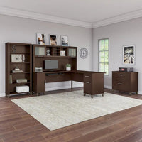 Somerset - Bureau en L de 72 po de large avec hutch, meuble et bibliothèque, gris