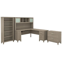 Somerset - Bureau en L de 72 po de large avec hutch, meuble et bibliothèque, gris