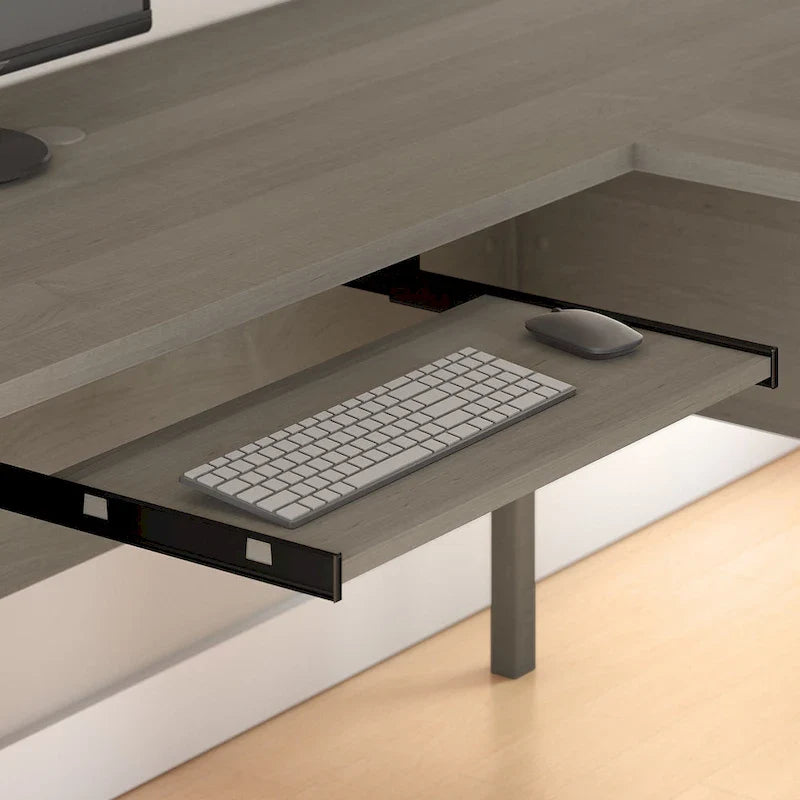 Somerset - Bureau en L de 72 po de large avec hutch, meuble et bibliothèque, gris
