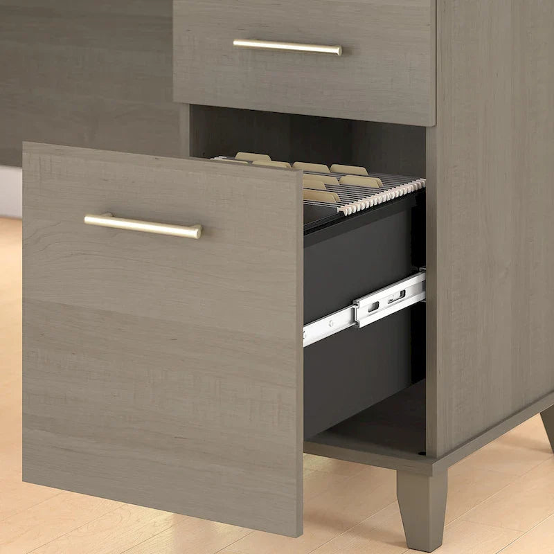 Somerset - Bureau en L de 72 po de large avec hutch, meuble et bibliothèque, gris