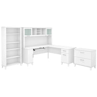 Somerset - Bureau en L de 72 po de large avec hutch, meuble et bibliothèque, gris