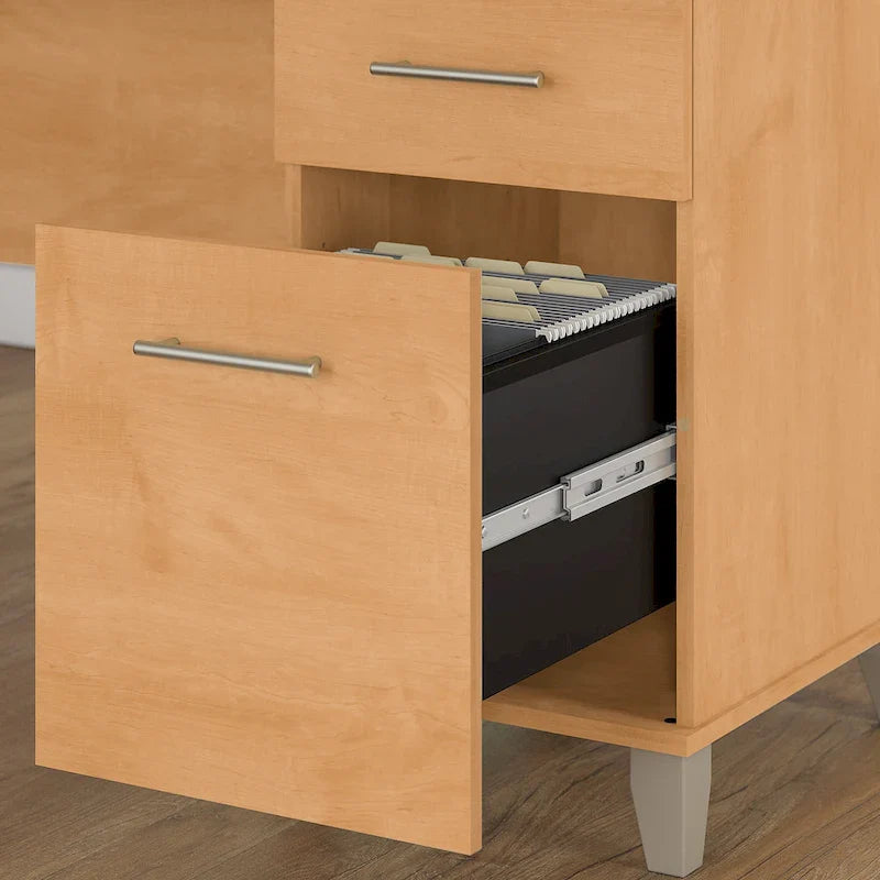 Somerset - Bureau en L de 72 po de large avec hutch, meuble et bibliothèque, gris