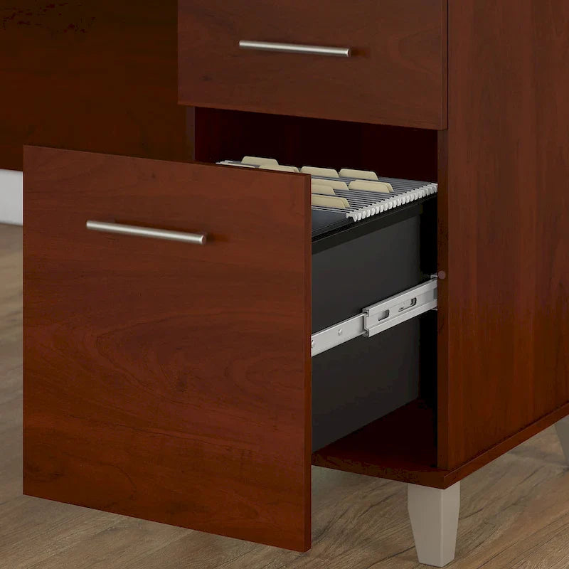 Somerset - Bureau en L de 72 po de large avec hutch, meuble et bibliothèque, gris