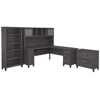 Somerset - Bureau en L de 72 po de large avec hutch, meuble et bibliothèque, gris