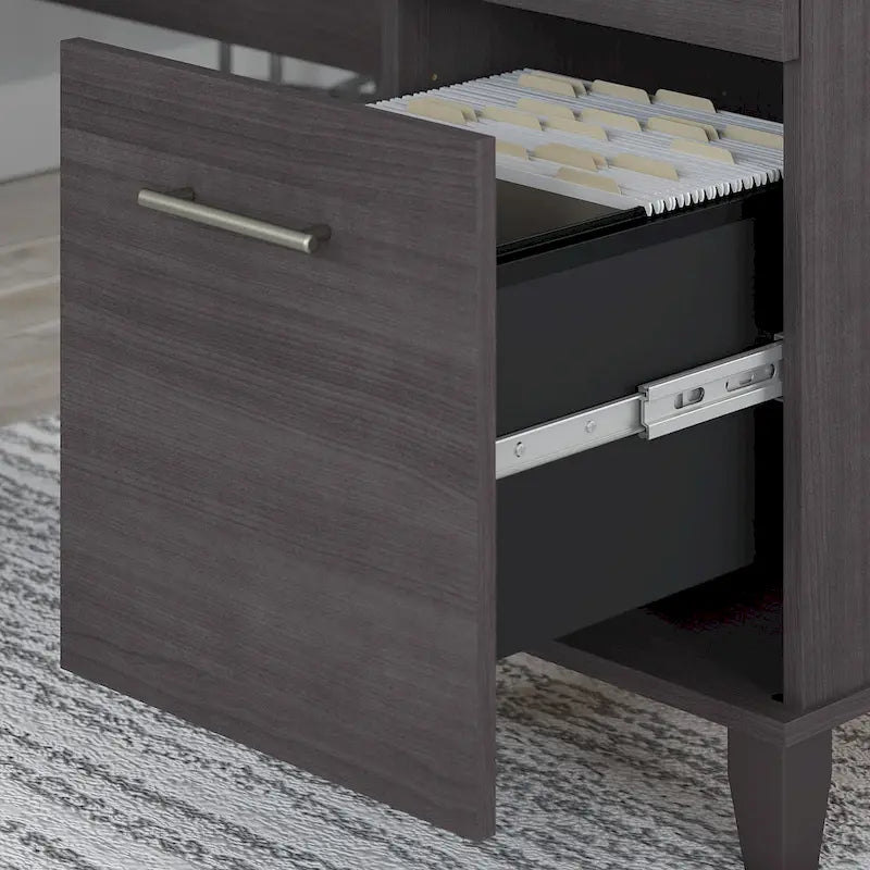 Somerset - Bureau en L de 72 po de large avec hutch, meuble et bibliothèque, gris