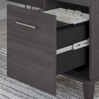 Somerset - Bureau en L de 72 po de large avec hutch, meuble et bibliothèque, gris
