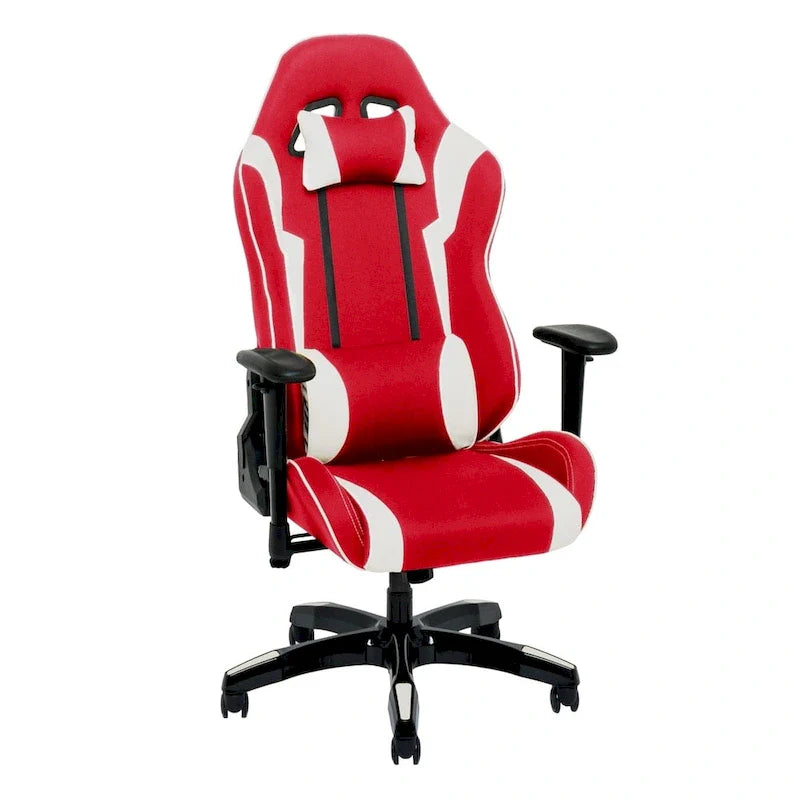 Chaise de gaming ergonomique à dossier haut Porch & Den Banton en cuir reconstitué, tissu et maille