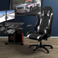 Chaise de gaming ergonomique à dossier haut Porch & Den Banton en cuir reconstitué, tissu et maille