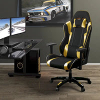 Chaise de gaming ergonomique à dossier haut Porch & Den Banton en cuir reconstitué, tissu et maille