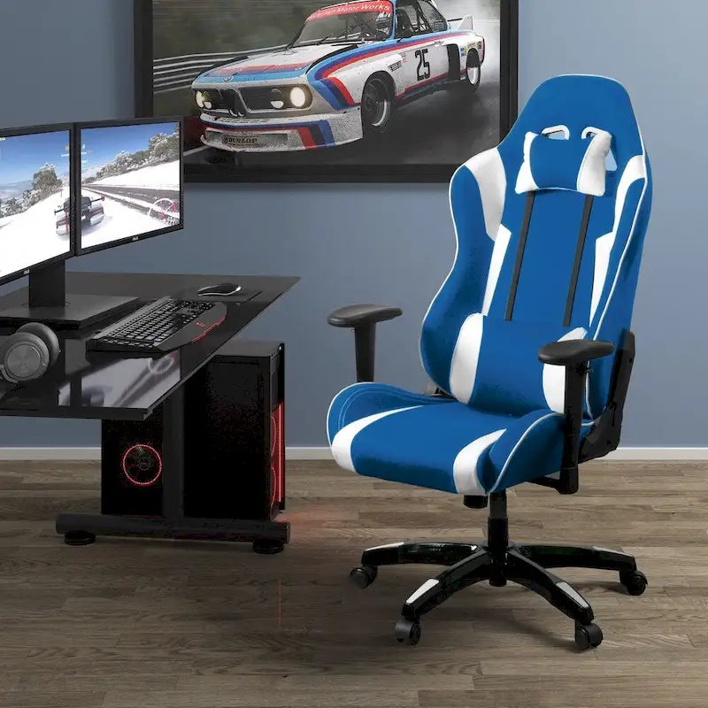 Chaise de gaming ergonomique à dossier haut Porch & Den Banton en cuir reconstitué, tissu et maille