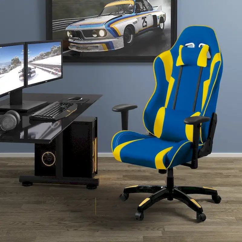Chaise de gaming ergonomique à dossier haut Porch & Den Banton en cuir reconstitué, tissu et maille