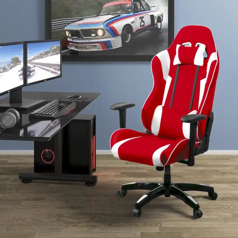 Chaise de gaming ergonomique à dossier haut Porch & Den Banton en cuir reconstitué, tissu et maille