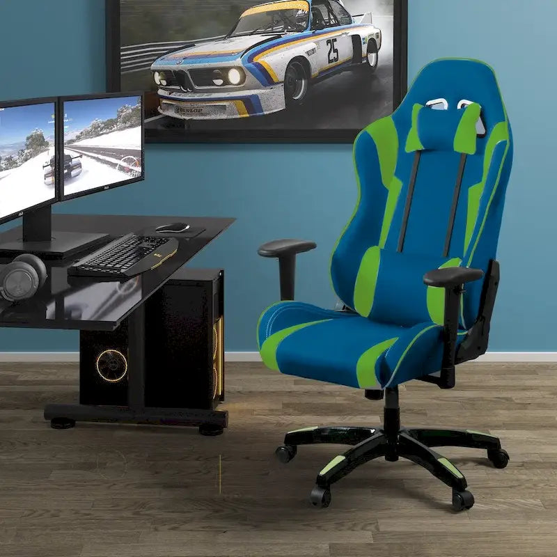 Chaise de gaming ergonomique à dossier haut Porch & Den Banton en cuir reconstitué, tissu et maille