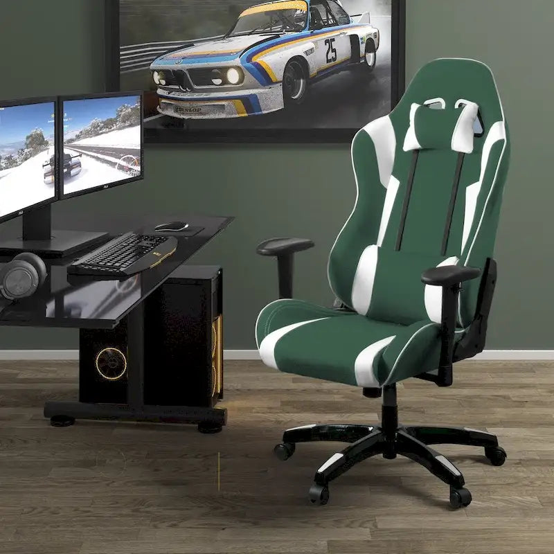 Chaise de gaming ergonomique à dossier haut Porch & Den Banton en cuir reconstitué, tissu et maille