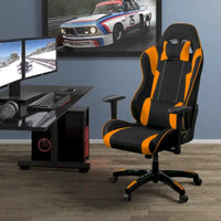 Chaise de gaming ergonomique à dossier haut Porch & Den Banton en cuir reconstitué, tissu et maille