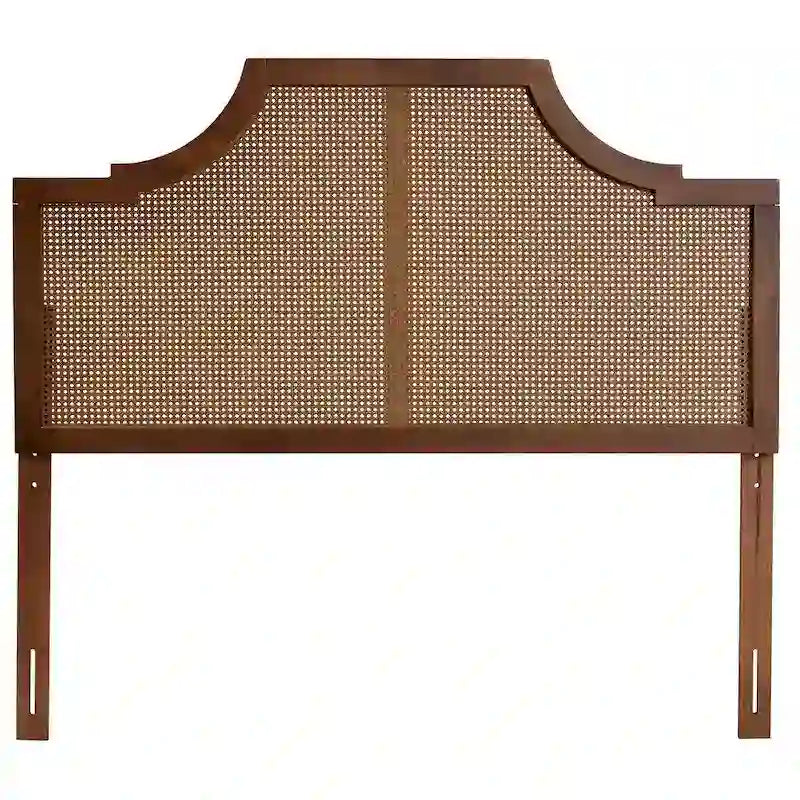Tête de lit Risha moderne du milieu du siècle en bois de frêne et rotin avec finition noyer