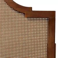 Tête de lit Risha moderne du milieu du siècle en bois de frêne et rotin avec finition noyer