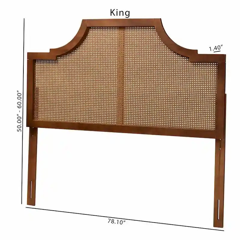 Tête de lit Risha moderne du milieu du siècle en bois de frêne et rotin avec finition noyer