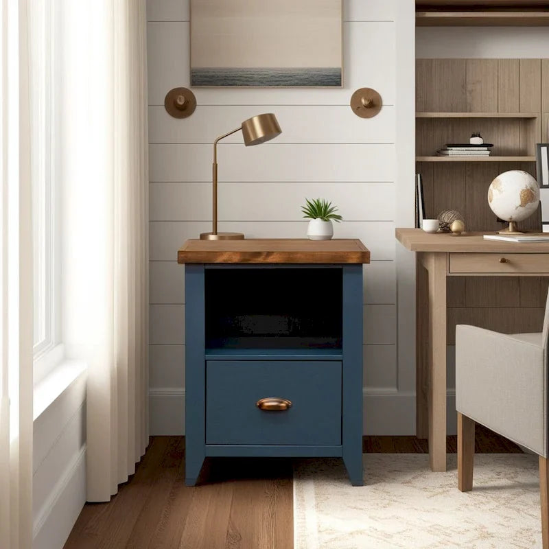 Classeur 1 tiroir Bridgevine Home Nantucket 22 pouces, sans assemblage requis, denim bleu et whisky