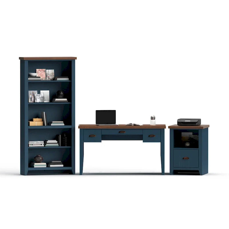 Classeur 1 tiroir Bridgevine Home Nantucket 22 pouces, sans assemblage requis, denim bleu et whisky