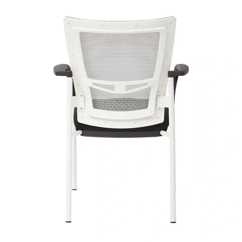ProGrid ? Chaise visiteur à dossier en maille avec assise en tissu noir rembourré, accoudoirs et cadre de finition blanche