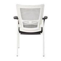 ProGrid ? Chaise visiteur à dossier en maille avec assise en tissu noir rembourré, accoudoirs et cadre de finition blanche