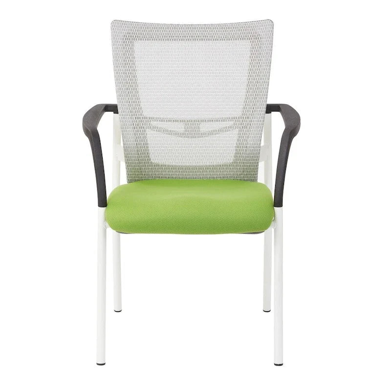 ProGrid ? Chaise visiteur à dossier en maille avec assise en tissu noir rembourré, accoudoirs et cadre de finition blanche