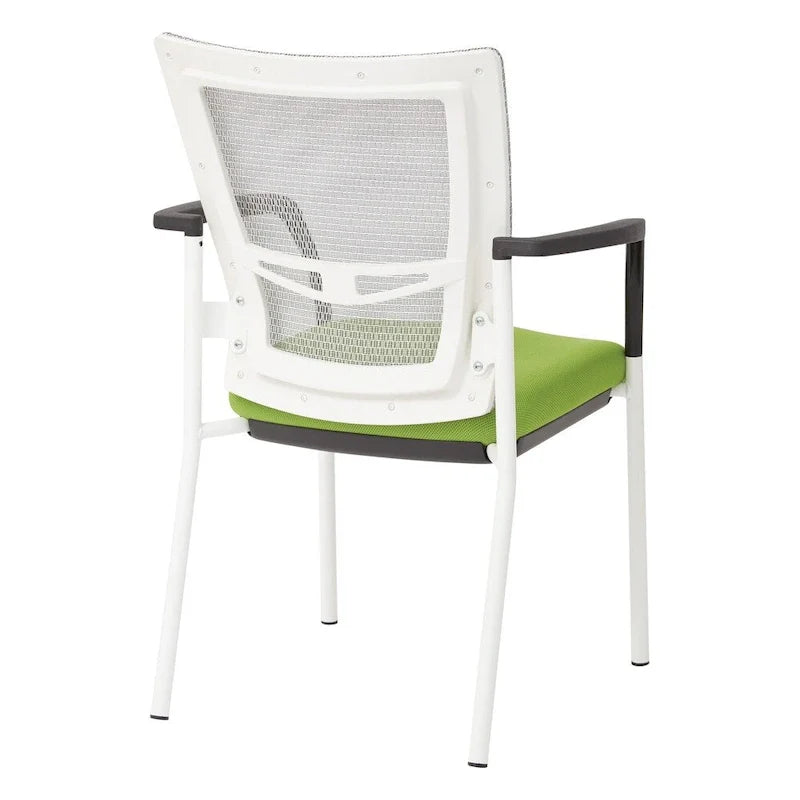 ProGrid ? Chaise visiteur à dossier en maille avec assise en tissu noir rembourré, accoudoirs et cadre de finition blanche