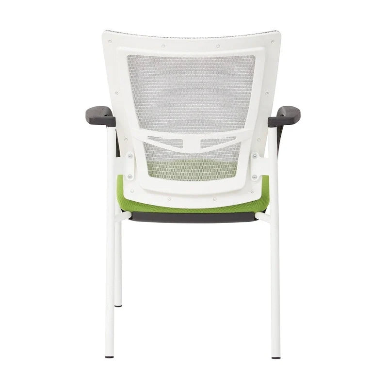 ProGrid ? Chaise visiteur à dossier en maille avec assise en tissu noir rembourré, accoudoirs et cadre de finition blanche