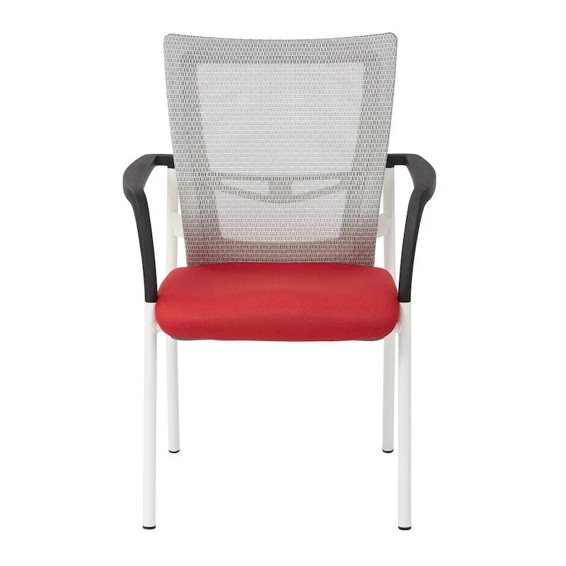 ProGrid ? Chaise visiteur à dossier en maille avec assise en tissu noir rembourré, accoudoirs et cadre de finition blanche
