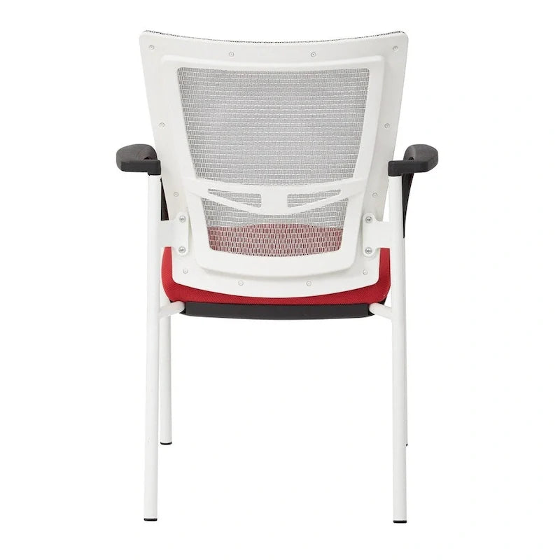 ProGrid ? Chaise visiteur à dossier en maille avec assise en tissu noir rembourré, accoudoirs et cadre de finition blanche