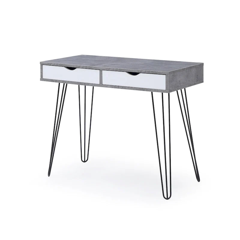 Bureau de télétravail Laurel Grey de style Mid-century Modern à 2 tiroirs