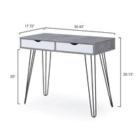 Bureau de télétravail Laurel Grey de style Mid-century Modern à 2 tiroirs